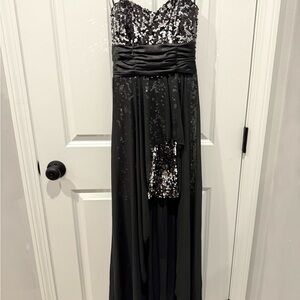 Black and Silver Strapless Dress